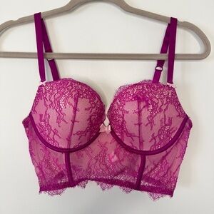 Victoria's Secret Bra Very Sexy Demi Lace Harness Corset Bustier Hot Pink Sz 36C